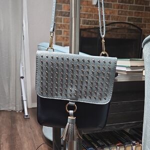 Carlos by Carlos Santana Studded Light Blue and Black Crossbody Bag